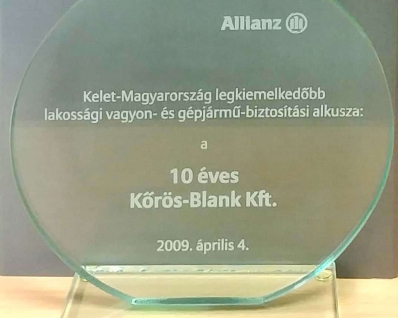Allianz Kelet-Magyarország Legkiemelkedőbb Lakossági vagyon és Gépjármű Alkusza - 2009