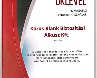 BázisNet Oklevél - 2022