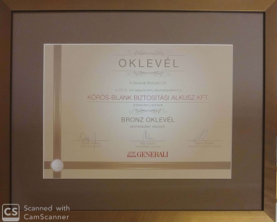 Generali Bronz oklevél - 2018