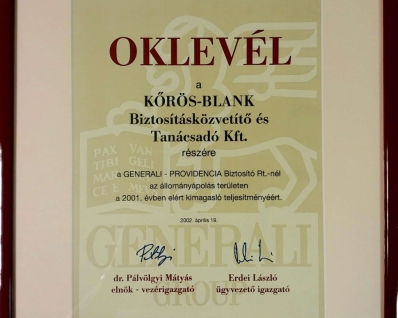 Generali Oklevél - 2002