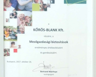 Groupama Oklevél Mezőgazdasági kategóriában - 2017