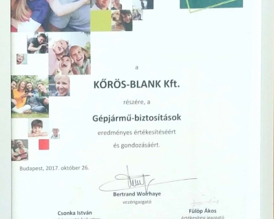 Groupama Oklevél Gépjármű kategóriában - 2017