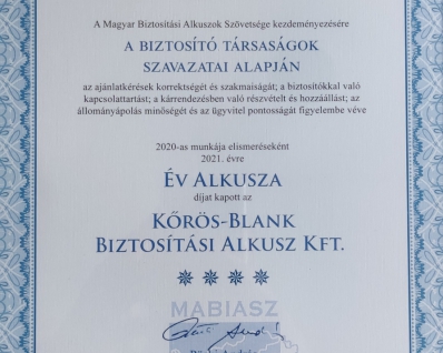 Az Év Alkusza Díj - 2021 (MABIASZ)