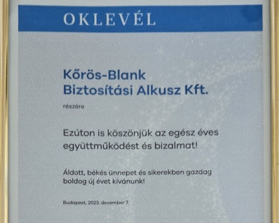 UNIQA Oklevél - 2023